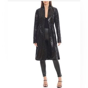 Bagatelle black Sequin open front shawl collar Duster Cardigan topper jacket szS